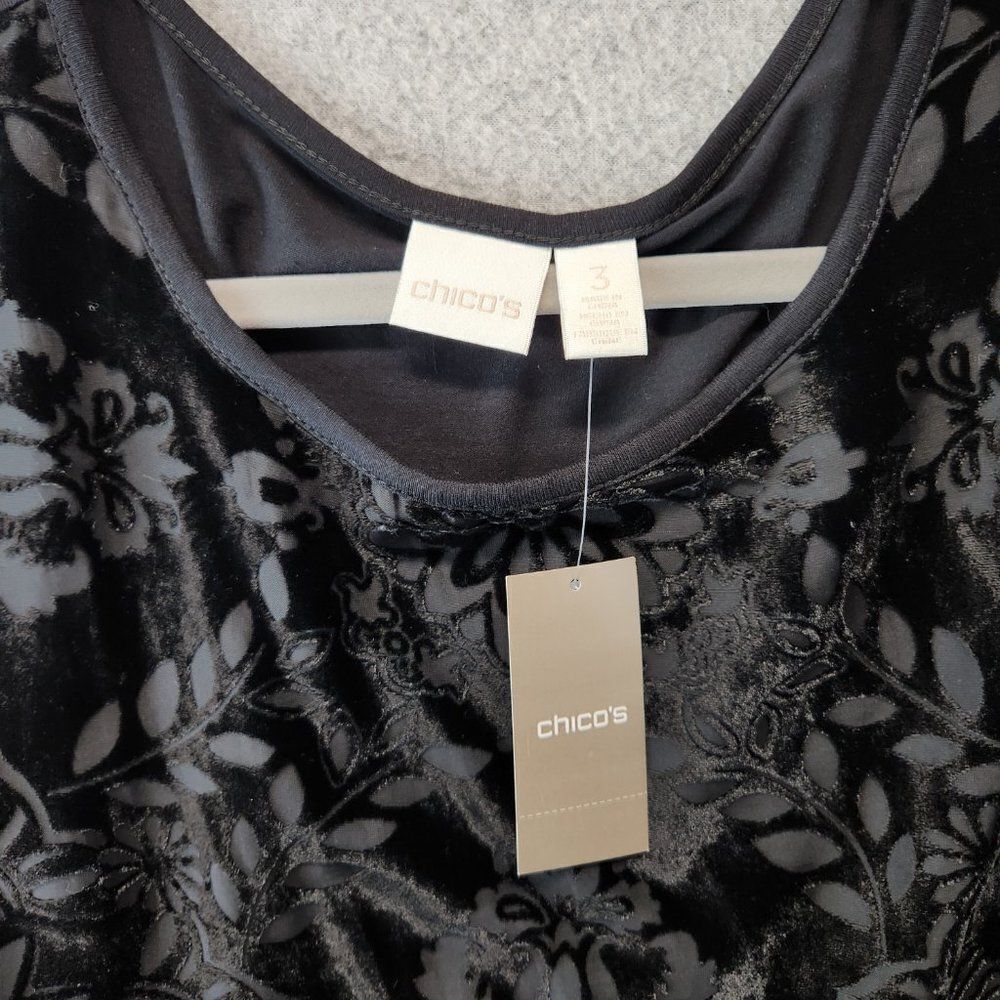 Chicos Top Womens 3 US XL Black Burnout Velvet Fringe Trim Goth Witch Festival - Picture 8 of 16